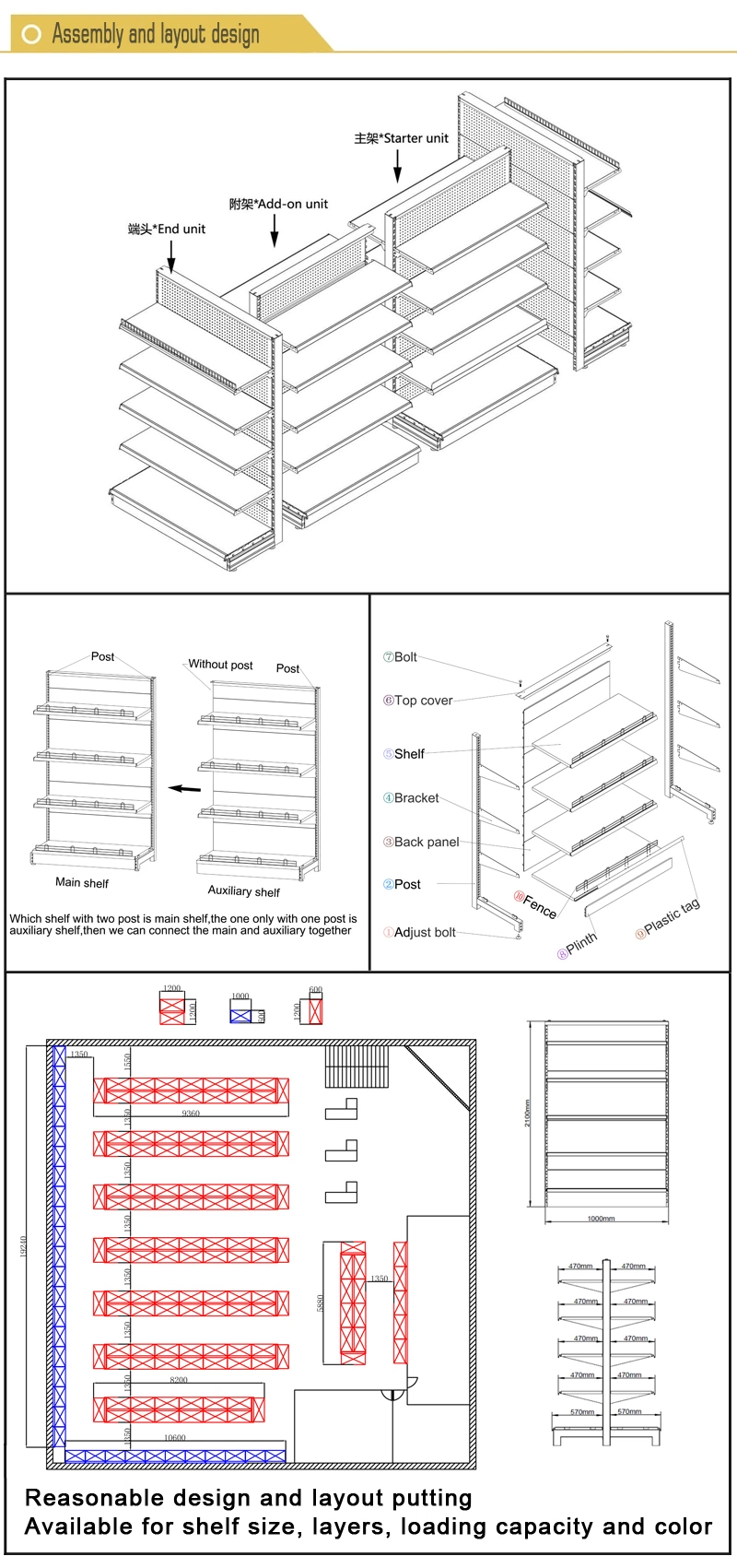 Supermarket Display Island Shelves Metal Storage Shelves Racks